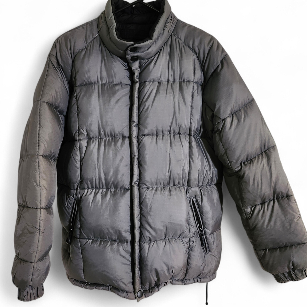 St. John's Bay Reversible Down Puffer Jacket Gray & Black Sz L / Hood